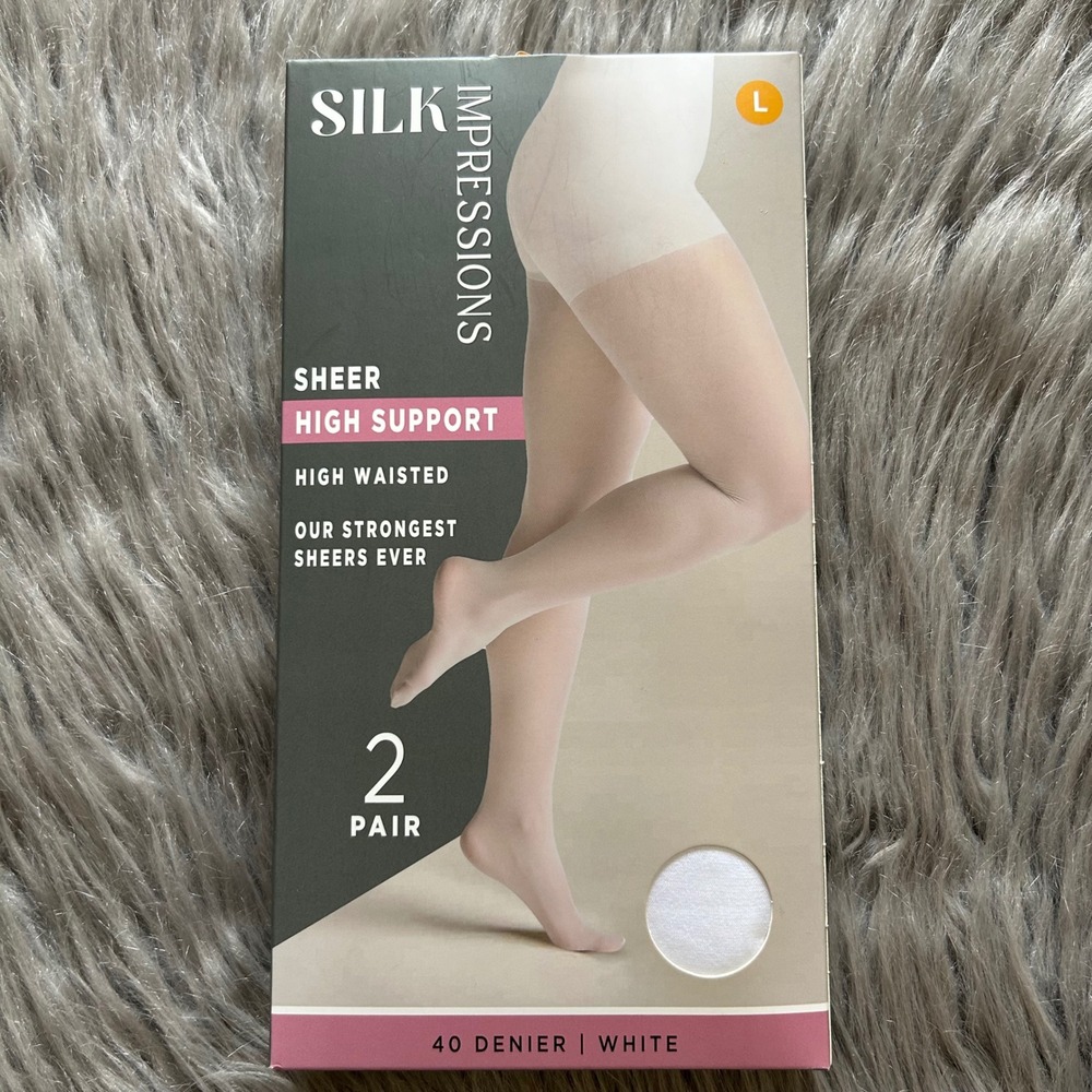 Silk Impressions High Support Sheer Tights Womens Size Large White High Waisted